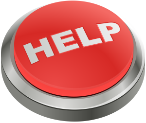 Red help button, in the style of the Staples "Easy" button