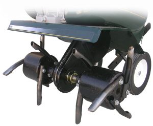 a lawn aerator with coring attachments mounted on a rotating cylinder